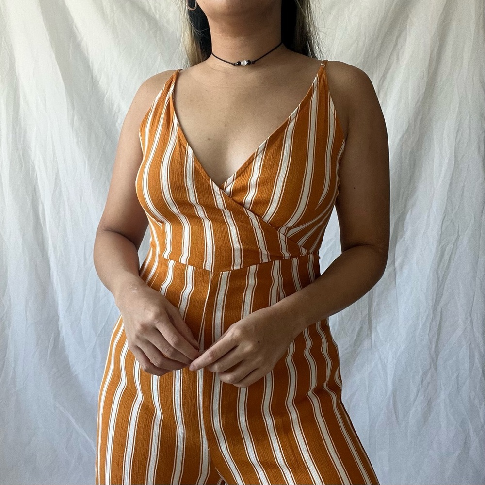 Yellow orange stripe jumpsuit